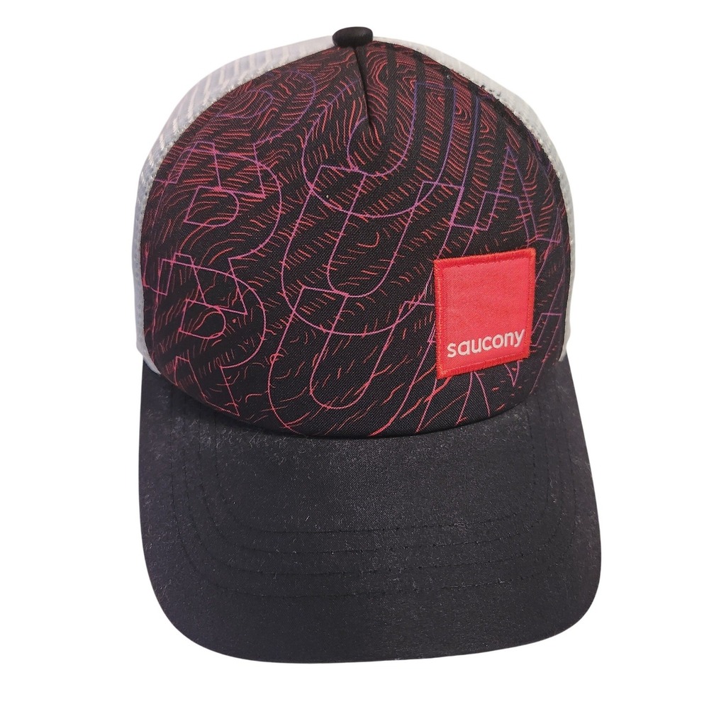 Saucony Mens‎ Mesh Trucker Hat Black Red Abstract Graphic Boco Gear